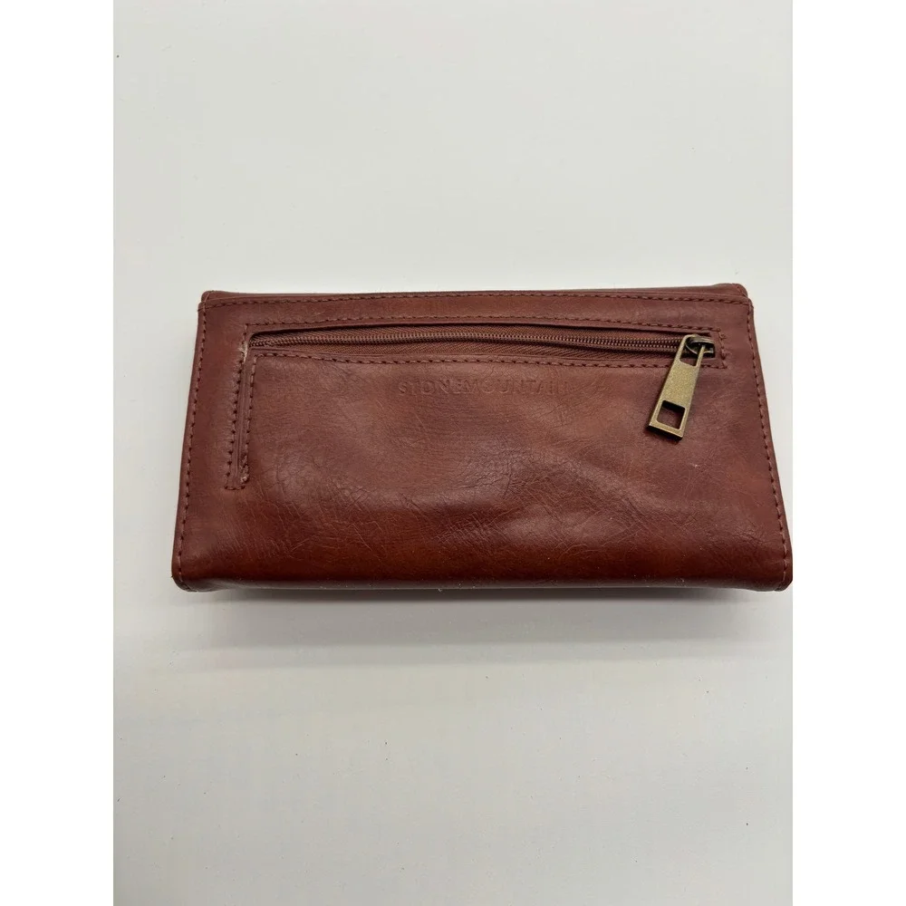 Stone Mountain USA Leather Trifold Wallet Clutch Brown Zip Pocket‎ Card Holder